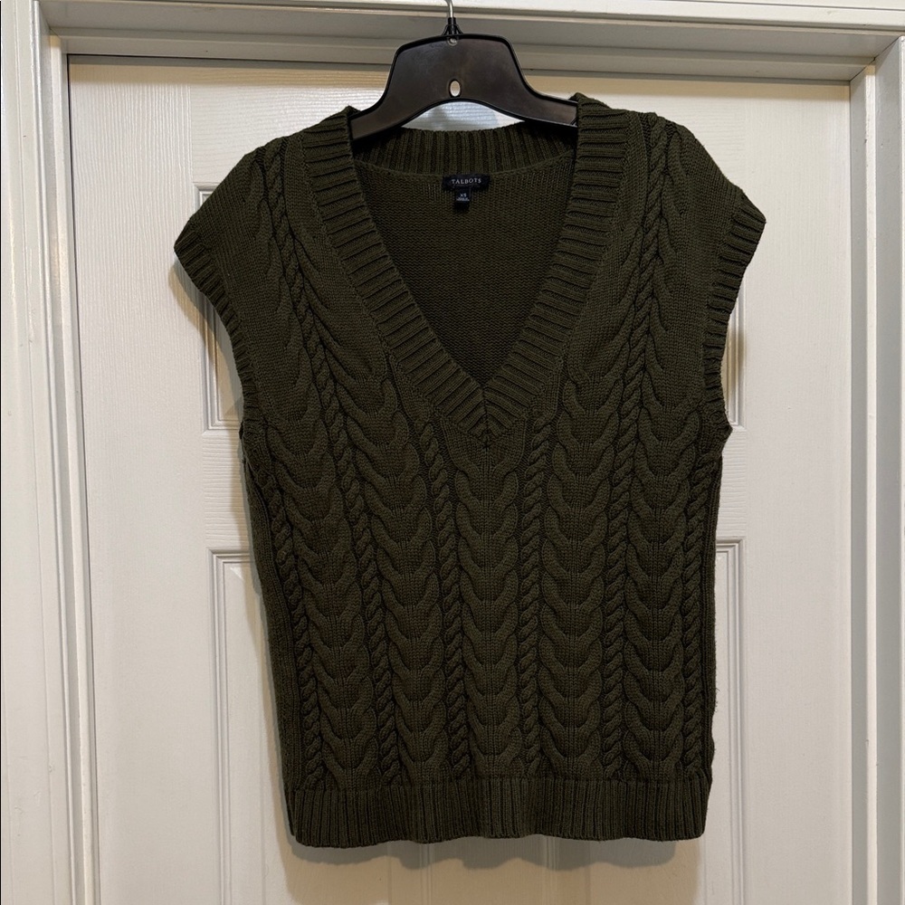 Talbots - Over Sized Moss Green V-Neck Sweater Vest - Size XS